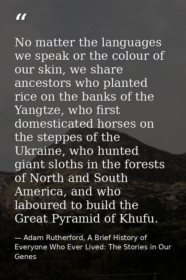 No matter the languages we speak or the colour of our skin, we share ancestors who planted rice on the banks of the Yang — Adam Rutherford, A Brief History of Everyone Who Ever Lived: The Stories in Our Genes