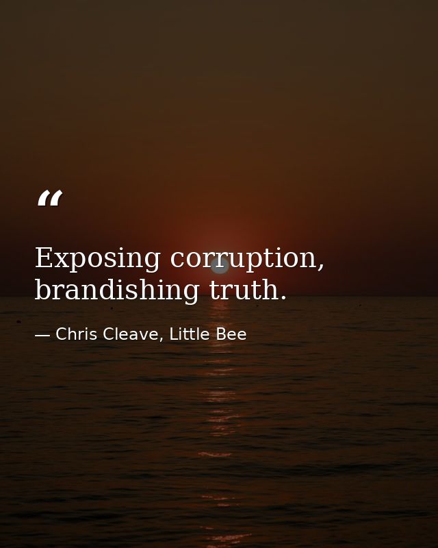 Exposing corruption, brandishing truth. — Chris Cleave, Little Bee