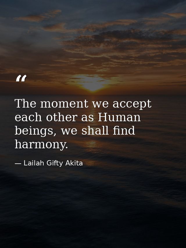 The moment we accept each other as Human beings, we shall find harmony. — Lailah Gifty Akita