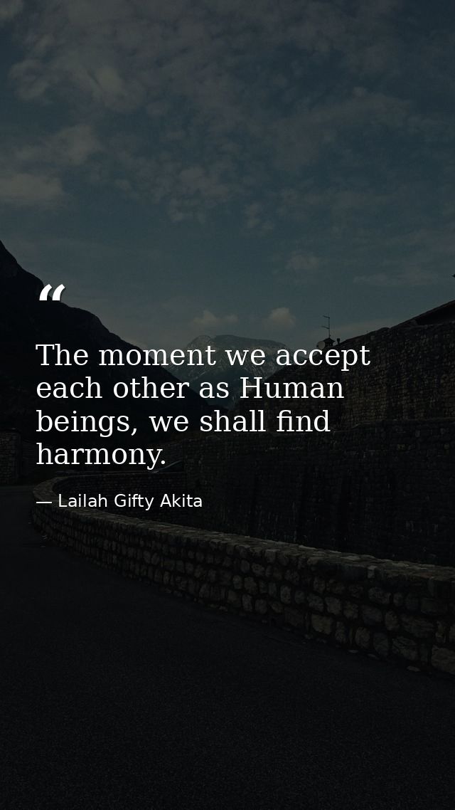 The moment we accept each other as Human beings, we shall find harmony. — Lailah Gifty Akita