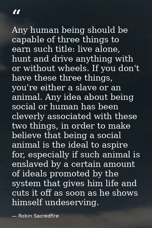 Any human being should be capable of three things to earn such title: live alone, hunt and drive anything with or withou — Robin Sacredfire