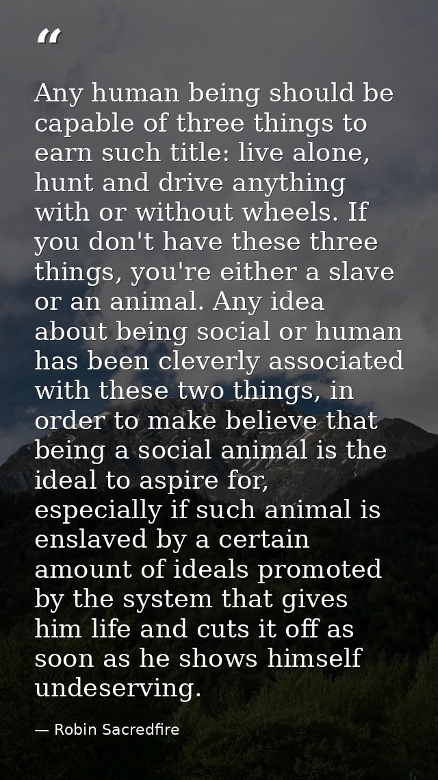 Any human being should be capable of three things to earn such title: live alone, hunt and drive anything with or withou — Robin Sacredfire