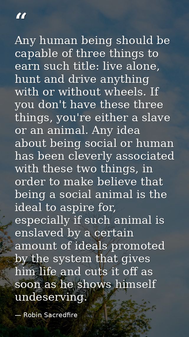 Any human being should be capable of three things to earn such title: live alone, hunt and drive anything with or withou — Robin Sacredfire