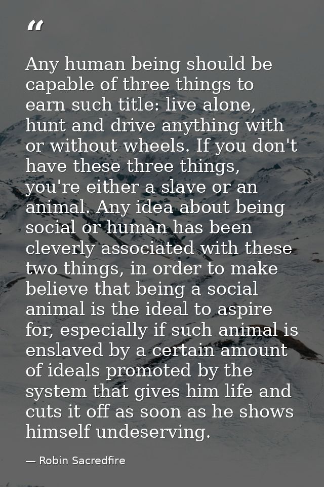 Any human being should be capable of three things to earn such title: live alone, hunt and drive anything with or withou — Robin Sacredfire