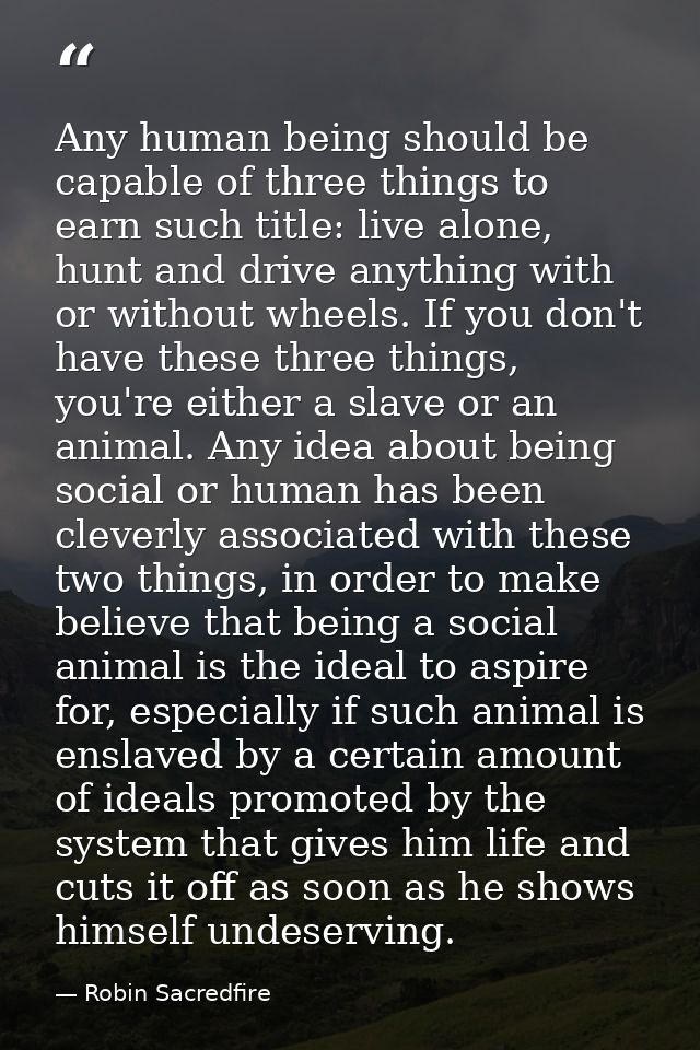 Any human being should be capable of three things to earn such title: live alone, hunt and drive anything with or withou — Robin Sacredfire