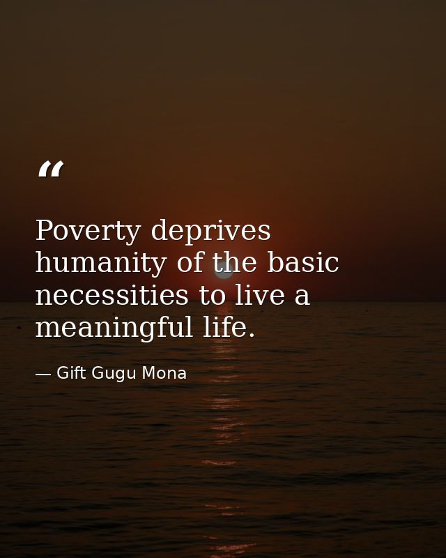 Poverty deprives humanity of the basic necessities to live a meaningful life. — Gift Gugu Mona
