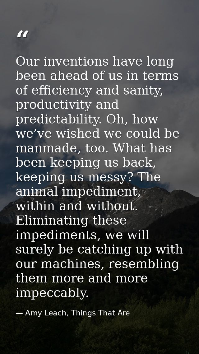Our inventions have long been ahead of us in terms of efficiency and sanity, productivity and predictability. Oh, how we — Amy Leach, Things That Are