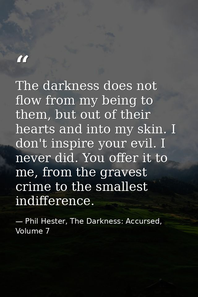 The darkness does not flow from my being to them, but out of their hearts and into my skin. I don't inspire your evil. I — Phil Hester, The Darkness: Accursed, Volume 7