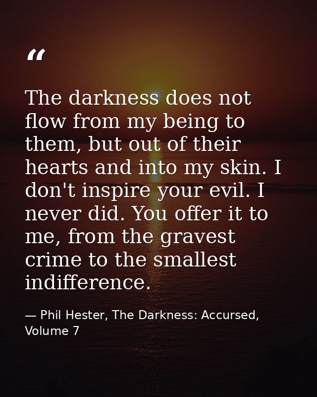 The darkness does not flow from my being to them, but out of their hearts and into my skin. I don't inspire your evil. I — Phil Hester, The Darkness: Accursed, Volume 7