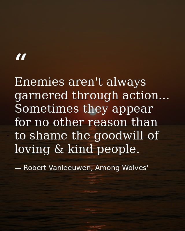 Enemies aren't always garnered through action... Sometimes they appear for no other reason than to shame the goodwill of — Robert Vanleeuwen, Among Wolves'