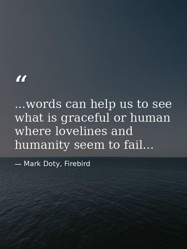 ...words can help us to see what is graceful or human where lovelines and humanity seem to fail... — Mark Doty, Firebird