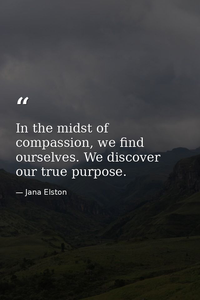 In the midst of compassion, we find ourselves. We discover our true purpose. — Jana Elston