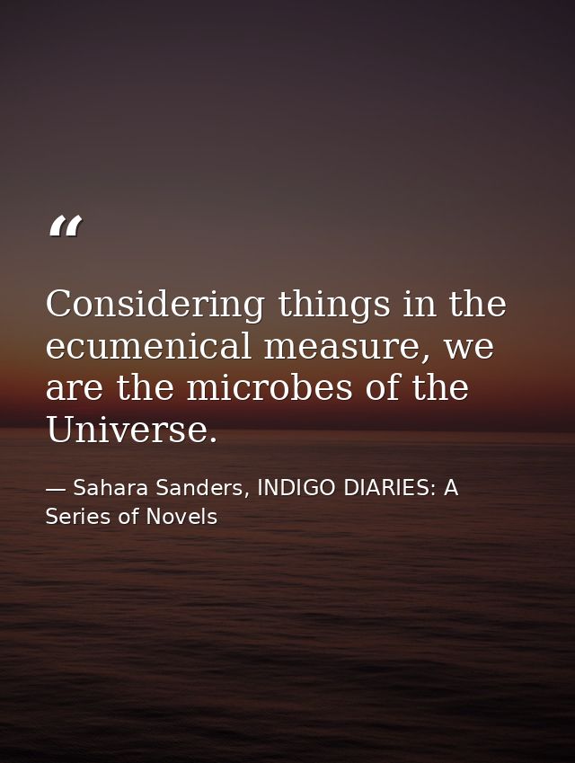 Considering things in the ecumenical measure, we are the microbes of the Universe. — Sahara Sanders, INDIGO DIARIES: A Series of Novels