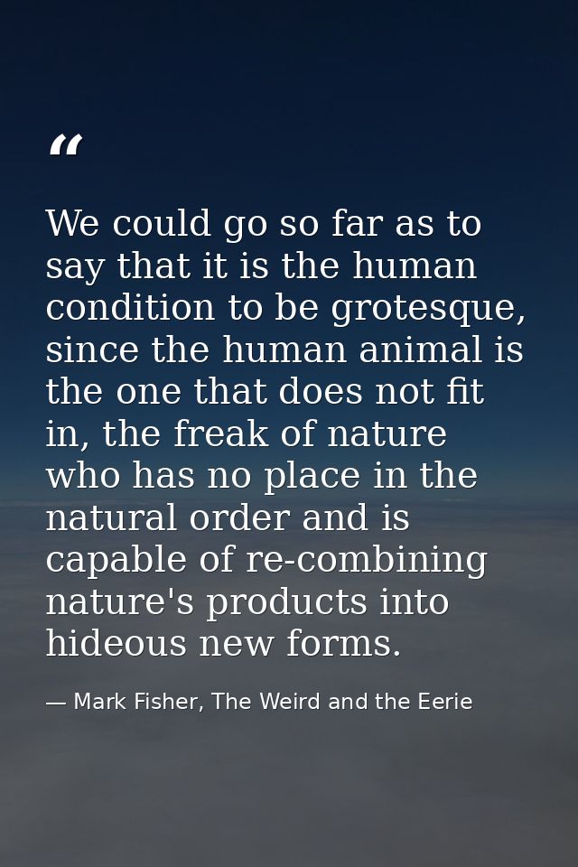 We could go so far as to say that it is the human condition to be grotesque, since the human animal is the one that does — Mark Fisher, The Weird and the Eerie