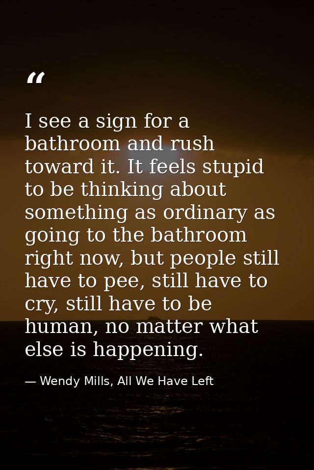 I see a sign for a bathroom and rush toward it. It feels stupid to be thinking about something as ordinary as going to t — Wendy Mills, All We Have Left