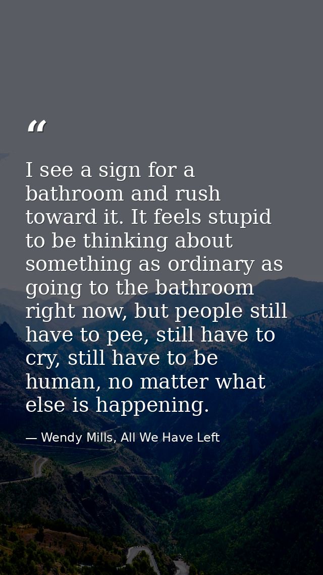I see a sign for a bathroom and rush toward it. It feels stupid to be thinking about something as ordinary as going to t — Wendy Mills, All We Have Left