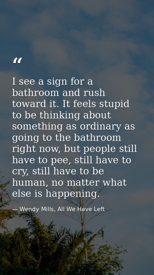 I see a sign for a bathroom and rush toward it. It feels stupid to be thinking about something as ordinary as going to t — Wendy Mills, All We Have Left