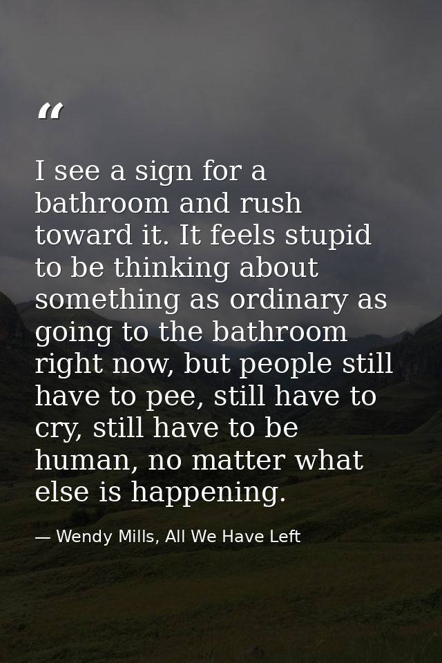 I see a sign for a bathroom and rush toward it. It feels stupid to be thinking about something as ordinary as going to t — Wendy Mills, All We Have Left