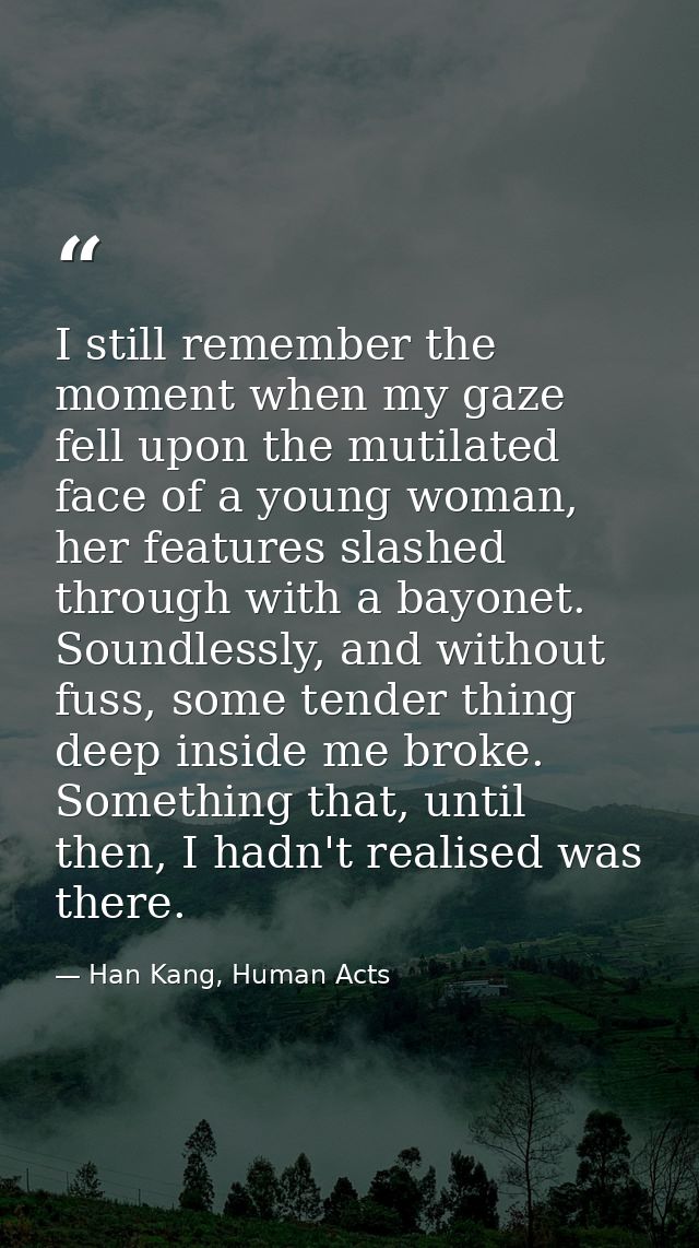 I still remember the moment when my gaze fell upon the mutilated face of a young woman, her features slashed through wit — Han Kang, Human Acts