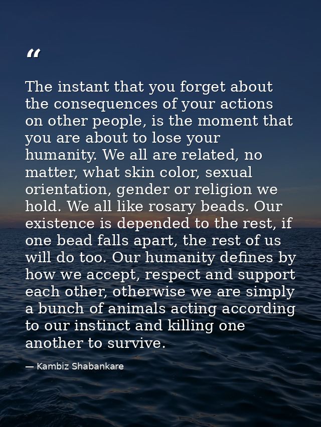 The instant that you forget about the consequences of your actions on other people, is the moment that you are about to  — Kambiz Shabankare