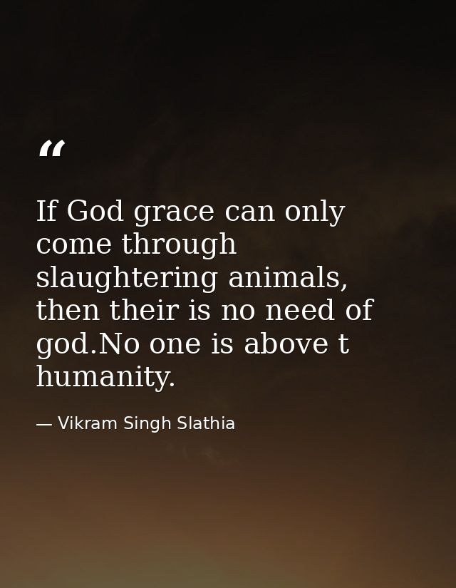 If God grace can only come through slaughtering animals, then their is no need of god.No one is above t humanity. — Vikram Singh Slathia