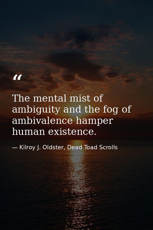 The mental mist of ambiguity and the fog of ambivalence hamper human existence. — Kilroy J. Oldster, Dead Toad Scrolls