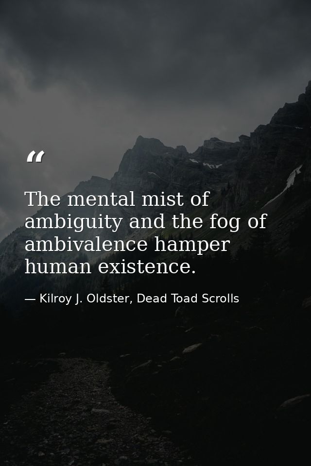 The mental mist of ambiguity and the fog of ambivalence hamper human existence. — Kilroy J. Oldster, Dead Toad Scrolls