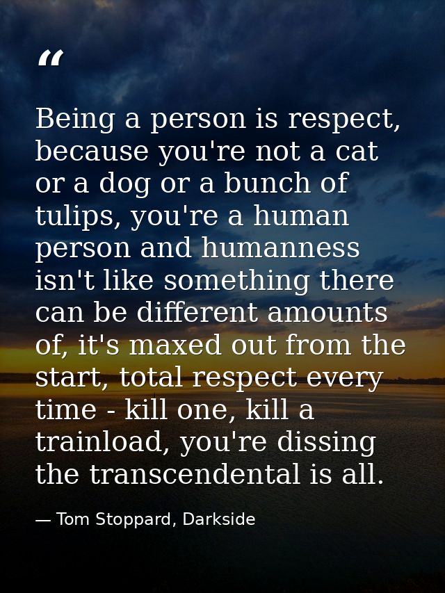 Being a person is respect, because you're not a cat or a dog or a bunch of tulips, you're a human person and humanness i — Tom Stoppard, Darkside