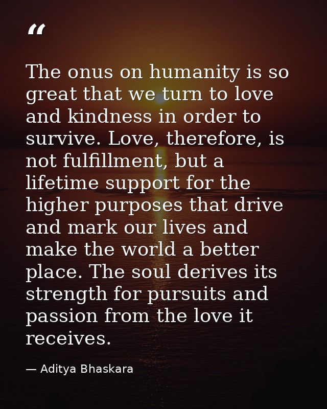 The onus on humanity is so great that we turn to love and kindness in order to survive. Love, therefore, is not fulfillm — Aditya Bhaskara