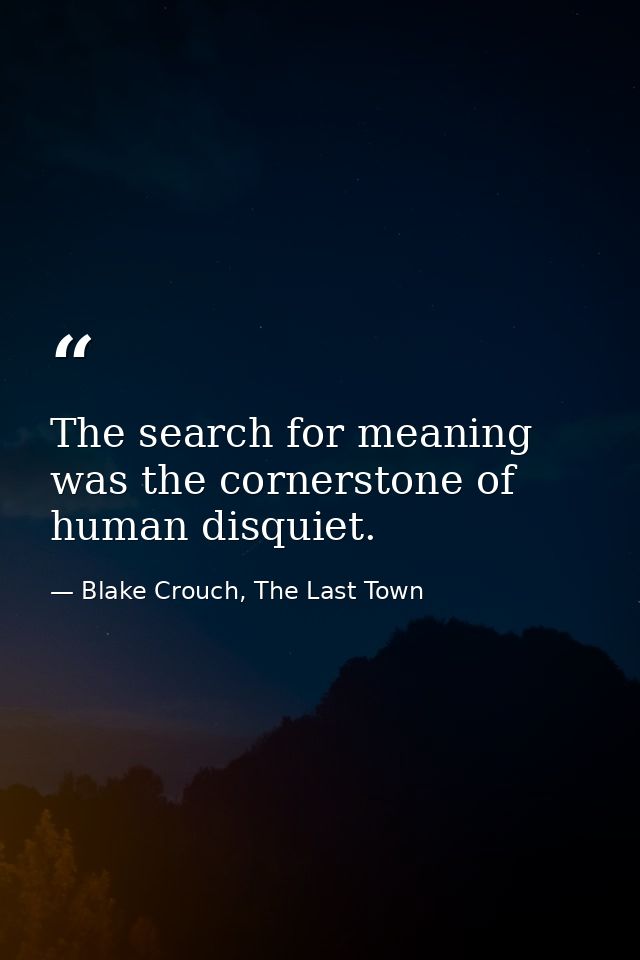 The search for meaning was the cornerstone of human disquiet. — Blake Crouch, The Last Town