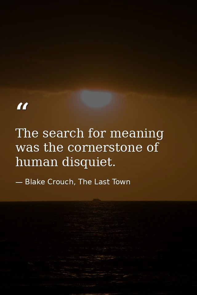 The search for meaning was the cornerstone of human disquiet. — Blake Crouch, The Last Town