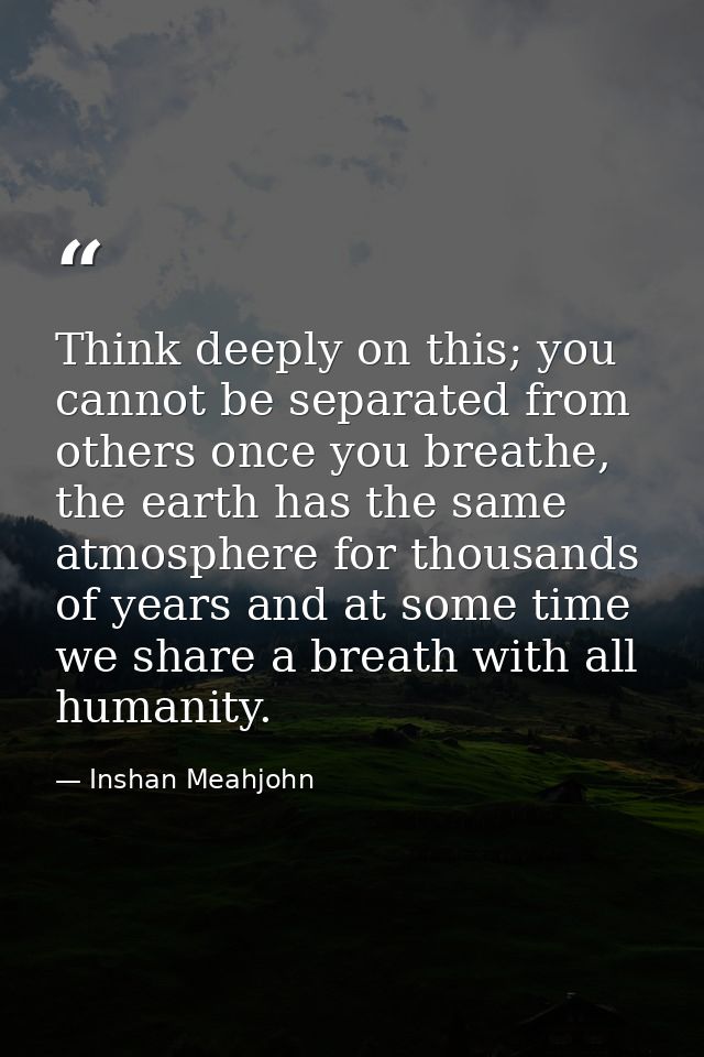 Think deeply on this; you cannot be separated from others once you breathe, the earth has the same atmosphere for thousa — Inshan Meahjohn