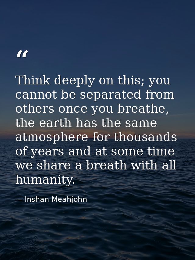 Think deeply on this; you cannot be separated from others once you breathe, the earth has the same atmosphere for thousa — Inshan Meahjohn