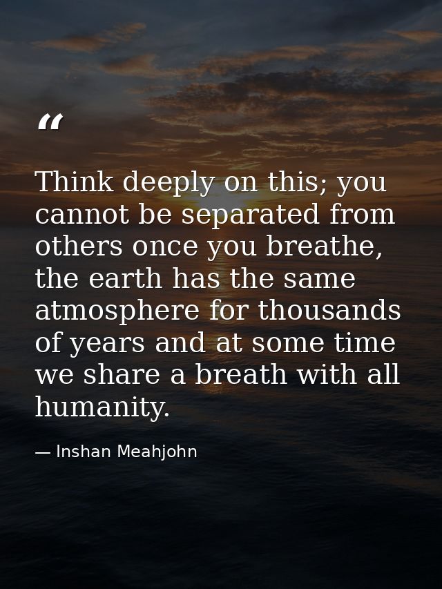 Think deeply on this; you cannot be separated from others once you breathe, the earth has the same atmosphere for thousa — Inshan Meahjohn