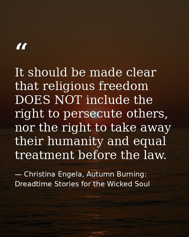It should be made clear that religious freedom DOES NOT include the right to persecute others, nor the right to take awa — Christina Engela, Autumn Burning: Dreadtime Stories for the Wicked Soul
