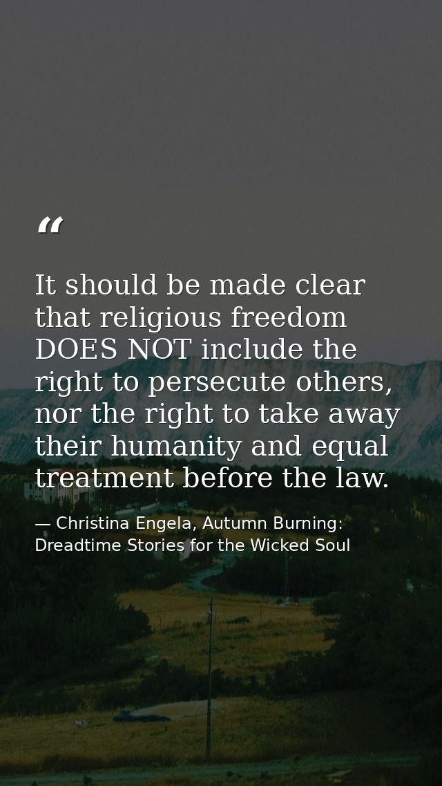 It should be made clear that religious freedom DOES NOT include the right to persecute others, nor the right to take awa — Christina Engela, Autumn Burning: Dreadtime Stories for the Wicked Soul