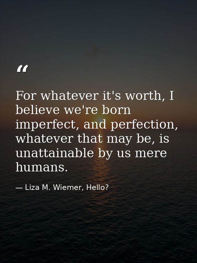 For whatever it's worth, I believe we're born imperfect, and perfection, whatever that may be, is unattainable by us mer — Liza M. Wiemer, Hello?