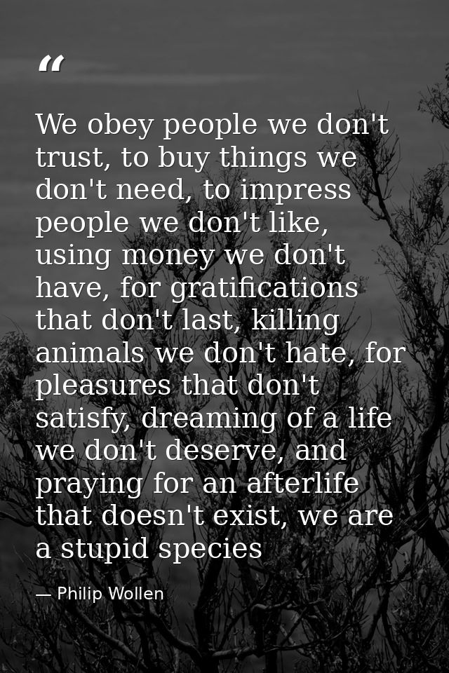 We obey people we don't trust, to buy things we don't need, to impress people we don't like, using money we don't have,  — Philip Wollen