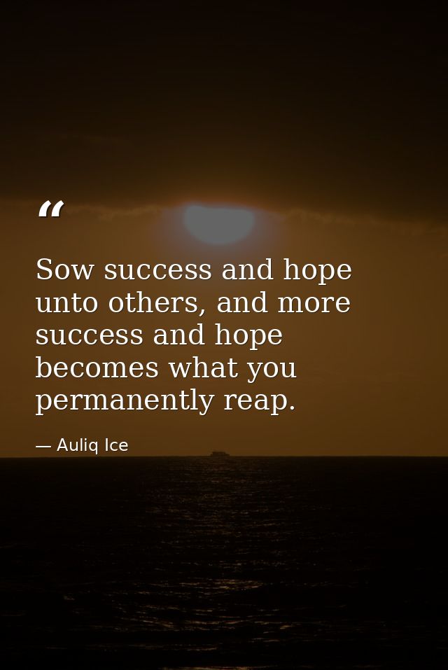 Sow success and hope unto others, and more success and hope becomes what you permanently reap. — Auliq Ice