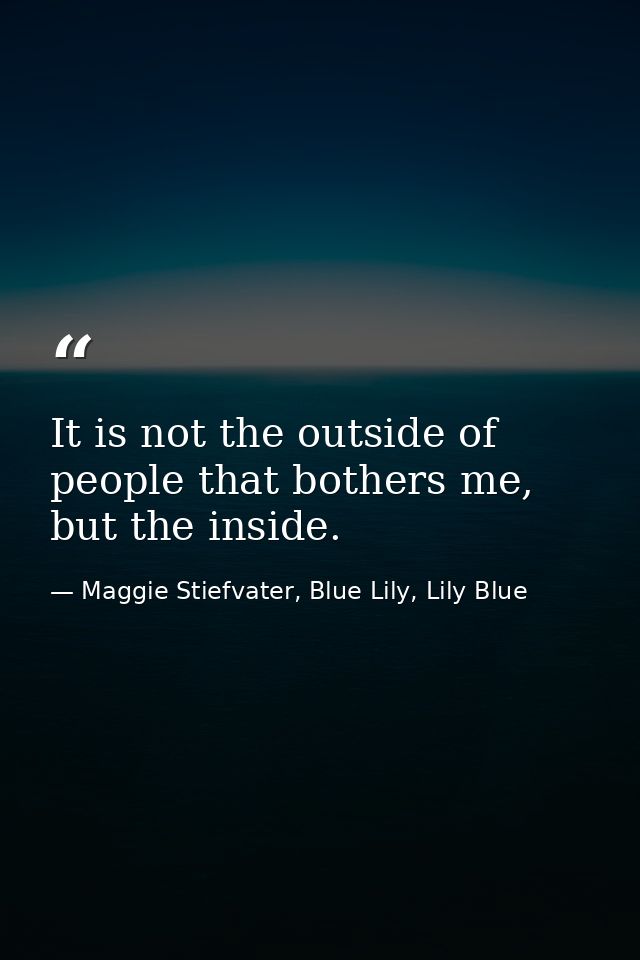It is not the outside of people that bothers me, but the inside. — Maggie Stiefvater, Blue Lily, Lily Blue