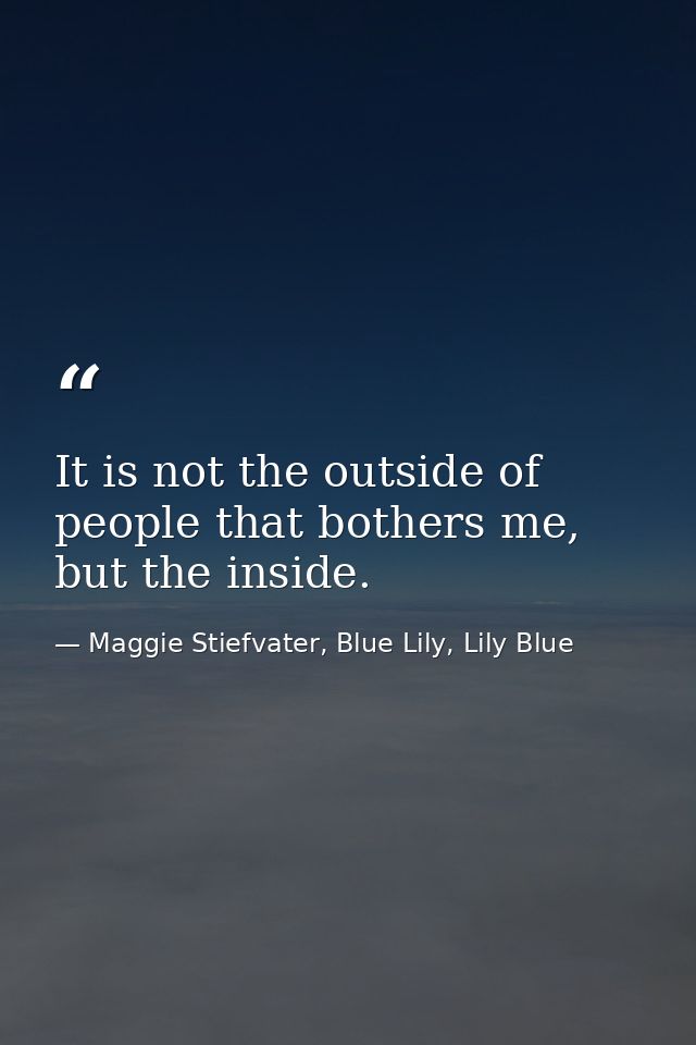 It is not the outside of people that bothers me, but the inside. — Maggie Stiefvater, Blue Lily, Lily Blue