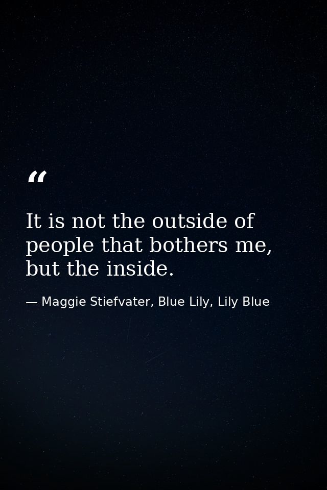 It is not the outside of people that bothers me, but the inside. — Maggie Stiefvater, Blue Lily, Lily Blue