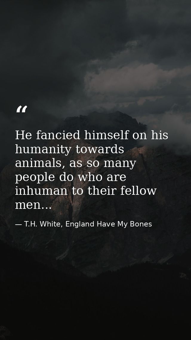 He fancied himself on his humanity towards animals, as so many people do who are inhuman to their fellow men... — T.H. White, England Have My Bones