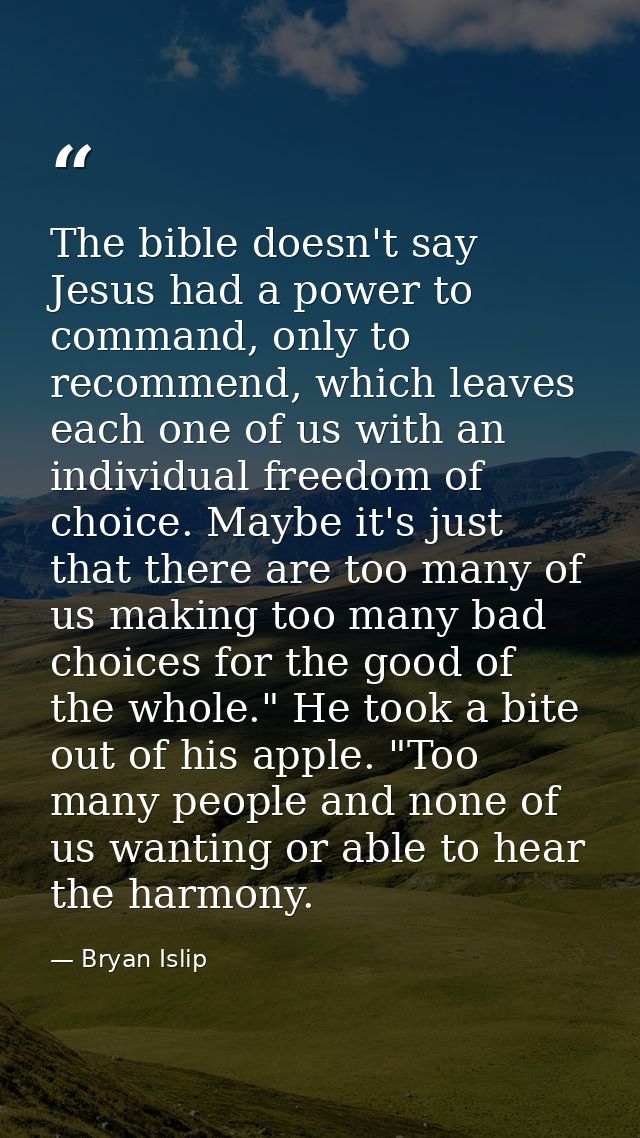 The bible doesn't say Jesus had a power to command, only to recommend, which leaves each one of us with an individual fr — Bryan Islip