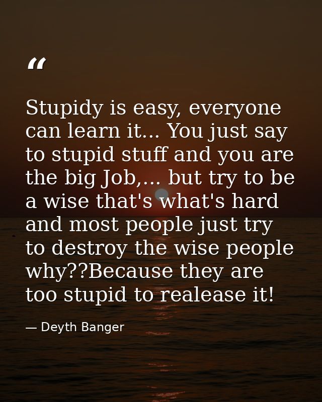 Stupidy is easy, everyone can learn it... You just say to stupid stuff and you are the big Job,... but try to be a wise  — Deyth Banger