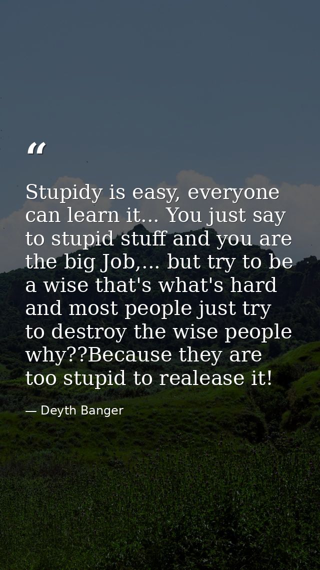 Stupidy is easy, everyone can learn it... You just say to stupid stuff and you are the big Job,... but try to be a wise  — Deyth Banger