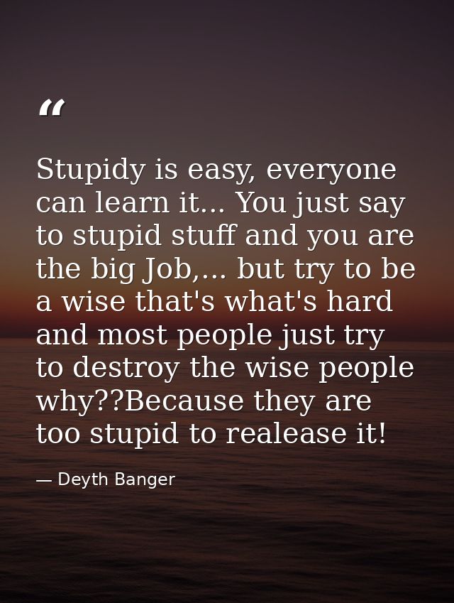 Stupidy is easy, everyone can learn it... You just say to stupid stuff and you are the big Job,... but try to be a wise  — Deyth Banger