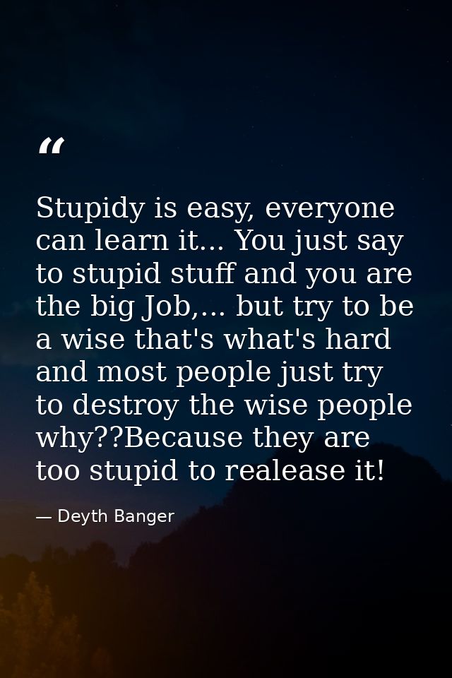 Stupidy is easy, everyone can learn it... You just say to stupid stuff and you are the big Job,... but try to be a wise  — Deyth Banger