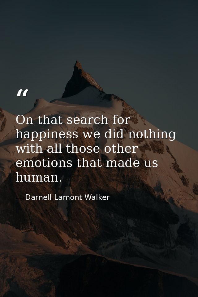 On that search for happiness we did nothing with all those other emotions that made us human. — Darnell Lamont Walker