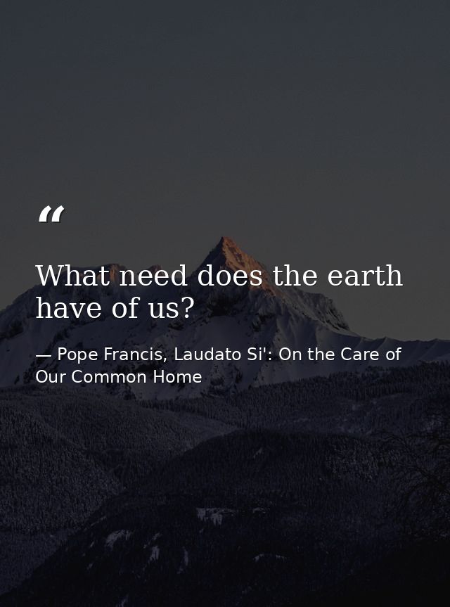 What need does the earth have of us? — Pope Francis, Laudato Si': On the Care of Our Common Home
